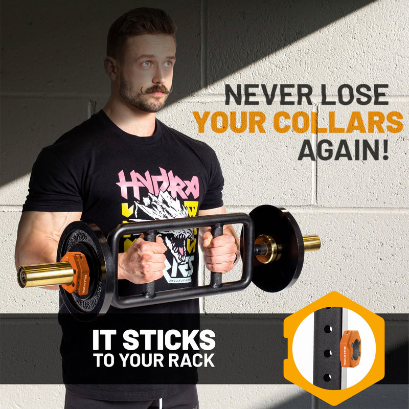 Magnetic Barbell Collars [Bells of Steel] Version 2.0 Premium Weight Bar Clamps, Quick Release Barbell Clips, Olympic Barbell Clamps, High-Strength Nylon Gym Clips, Pair, Orange Orange V.2