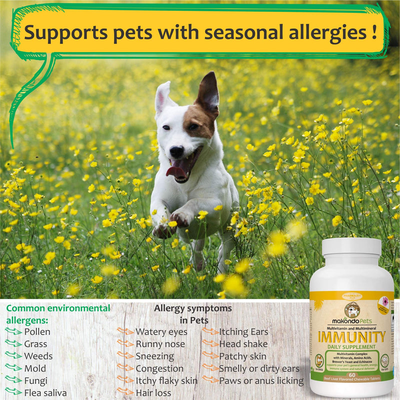 Immune Support Dog Supplement - Dog Allergy Relief with Vitamins, Minerals, Echinacea and Brewers Yeast for Dogs - Immunity Dog Health Supplies, Dog Itch Relief - Cat & Dog Vitamins and Supplements - PawsPlanet Australia