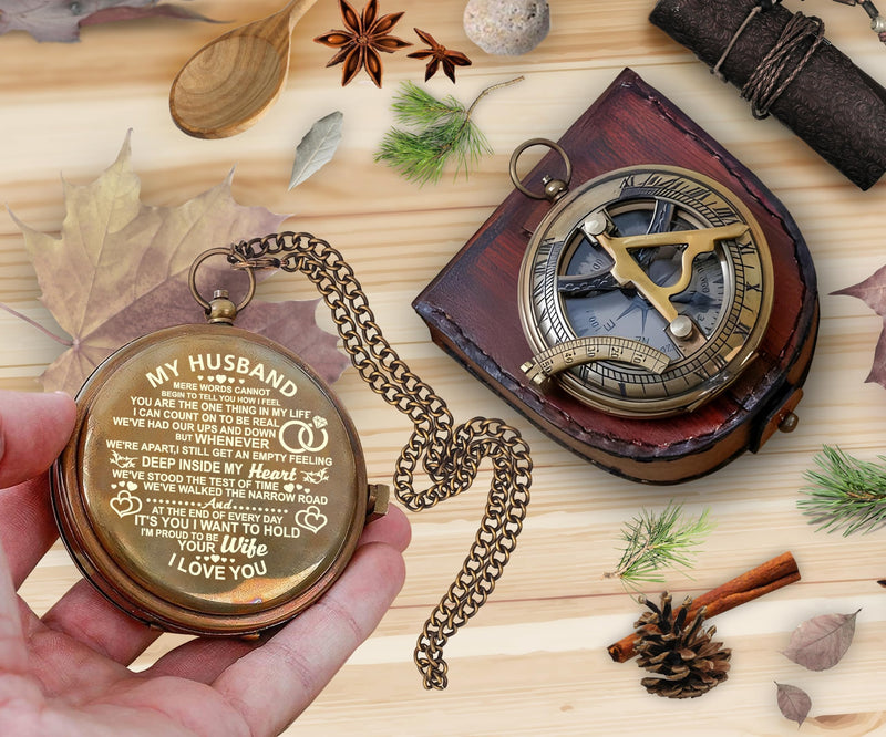 Engraved Compass, to My Husband I Love You, Brass Compass Engraved Gifts for Men, Bronze for Men, Romantic Gifts for Him/Her, Keepsake Gifts for Husband #1 Husband