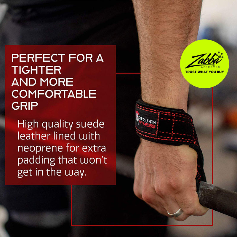 Dark Iron Fitness Weightlifting Leather Suede Lifting Wrist Straps Bundle for Men and Women Wraps Weight for a Heavy Powerlifting Grip Hooks with Padded Support 2 mm - BeesActive Australia