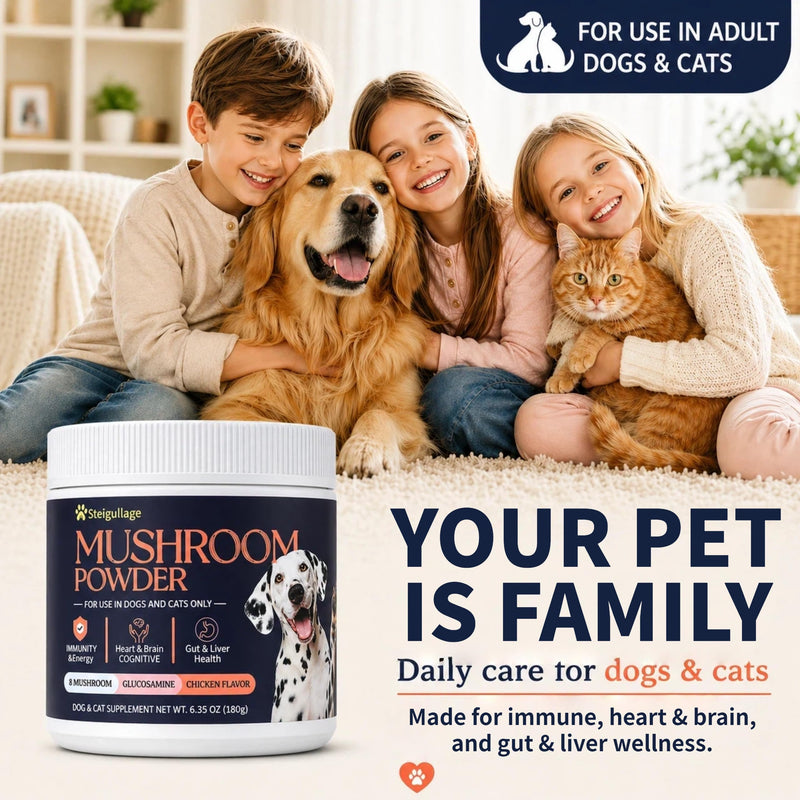 Turkey Tail Mushroom for Dogs,6.35 OZ(180g), 8 Mushrooms Supplement with Naturally Occurring Beta Glucans, Reishi with Immune Support, Gut Health, Brain & Cognitive Support, Easy Mix Chicken Flavor