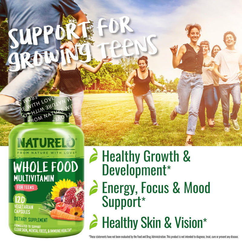 NATURELO Multivitamins for Teenage Girls/Boys, 120 Capsules | Whole Food Multivitamin with Minerals, Non-GMO, Vegetarian 120 Count (Pack of 1)
