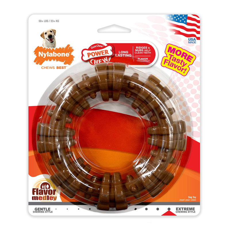 Nylabone Power Chew Textured Dog Chew Ring Toy, Dog Toys for Aggressive Chewers, Flavor Medley, X-Large/Souper (1 Count) X-Large/Souper (1 Count) - BeesActive Australia