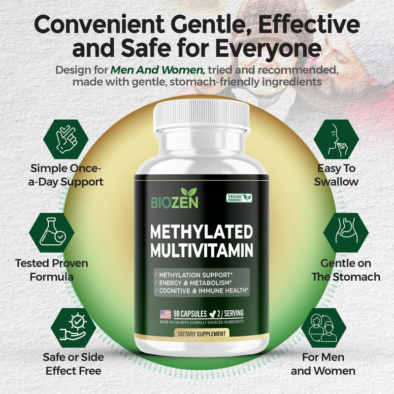 Methylated B Complex with TMG | Methylfolate 5-MTHF, Methylcobalamin B12, P5P B6, R5P B2 | MTHFR & Homocysteine Support | Energy, Focus & Mood | 90 Vegan Capsules | Non-GMO, GMP