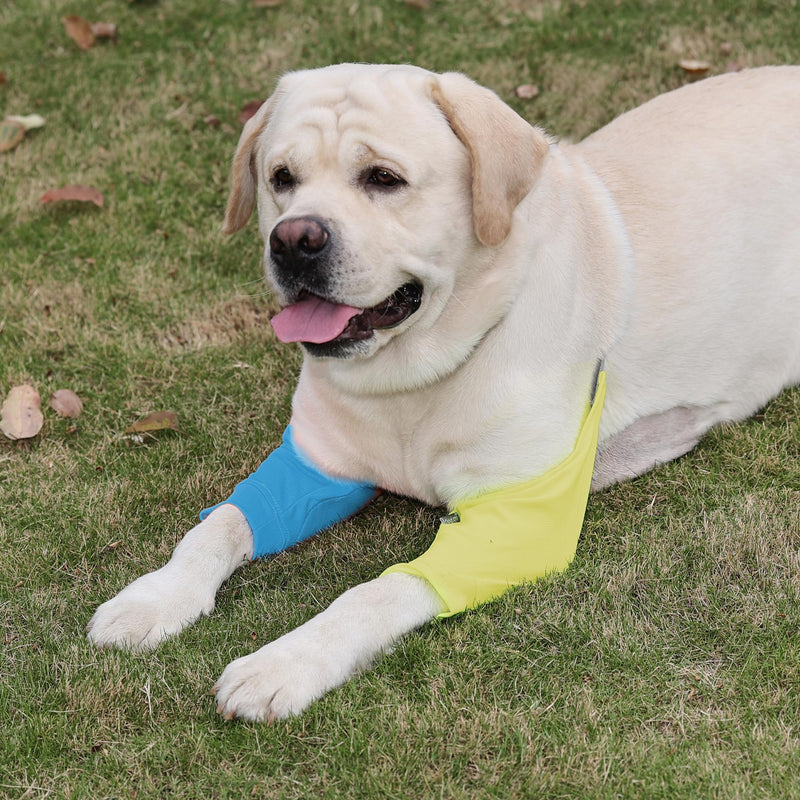Dog Elbow Protector - Dog Sleeves for Wounds Front Legs, Keep the Elbow Wound Clean, with Inner Padding to Protect the Elbow Joint, Cone Collar Alternative to Stop Licking Wounds (Yellow Blue,L) L Yellow Blue
