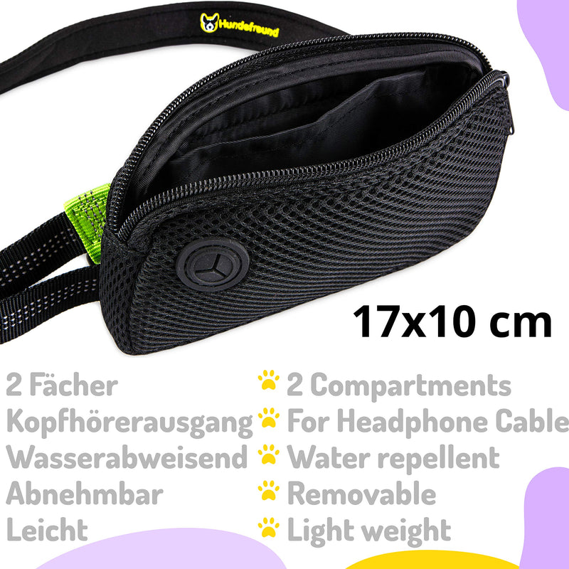Hundefreund Hands-Free Leash for Small Dogs Under 30 lbs – Lightweight Waist Leash with Soft Bungee (43–63"), Padded Belt (26–47") & Pouch – Dual Handles, Reflective Stitching for Walking & Jogging