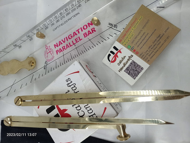 Advance.Man Marine Navigation Parallel Ruler Clear! Folding Parallel Ruler 21 inches with Brass Divider and Brass Pencil Compass 8 inches