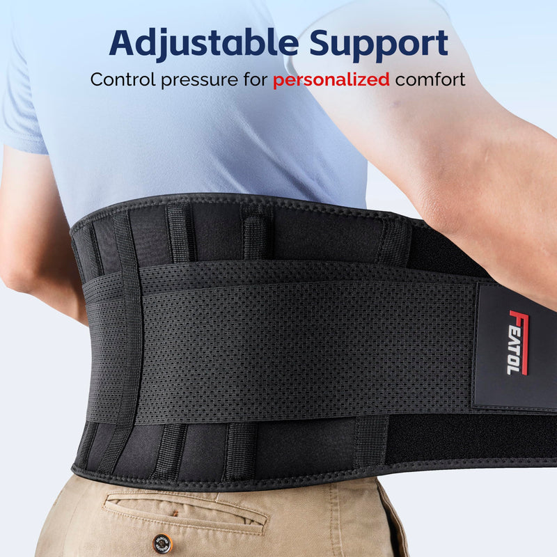 FEATOL Back Brace for Men Lower Back, Lumbar Support Belt- Back Pain, Adjustable Support Straps with Removable Lumbar Pad for Heavy Lifting Work, Plus Size(Black, L/XL Large/X-Large (Pack of 1) 3D Pad - BeesActive Australia