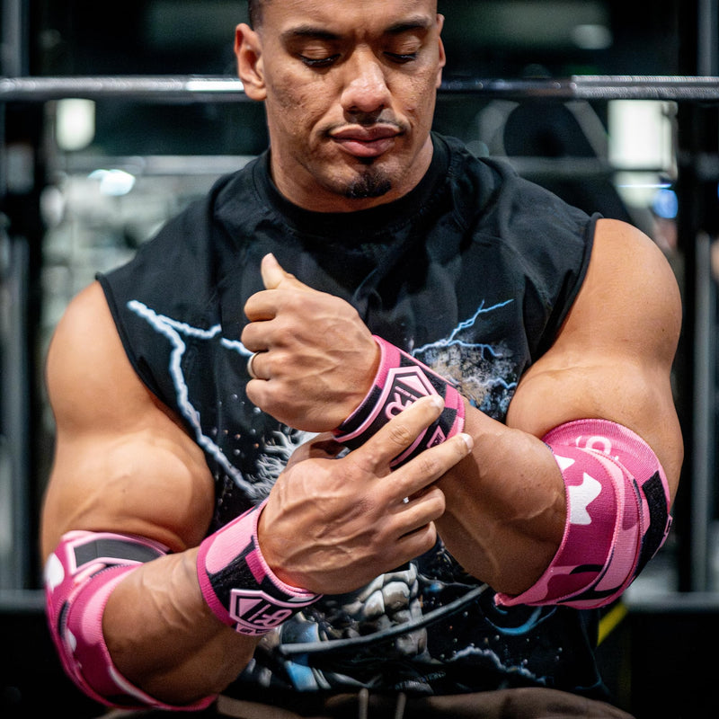 Elbow Wraps for Weightlifting - Heavy Duty Construction, 25% More Elasticity, Reinforced Stitching, Extra Wide Fastener, Easy to Adjust, (Digital Pink) Digital Pink