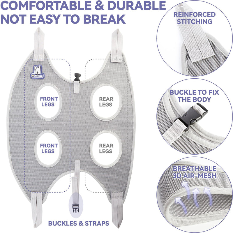 Loflaze Dog Grooming Hammock Harness for Dogs & Cats with Pet Nail Clipper Trimmer - Cat Hanger Sling for Trimming Clipping Nails- Dog Hammock Restraint Bag for Small Medium Large pet （ Grey L ） L ( Legs Distance : 8-16" / Max W：65lb ) - BeesActive Australia