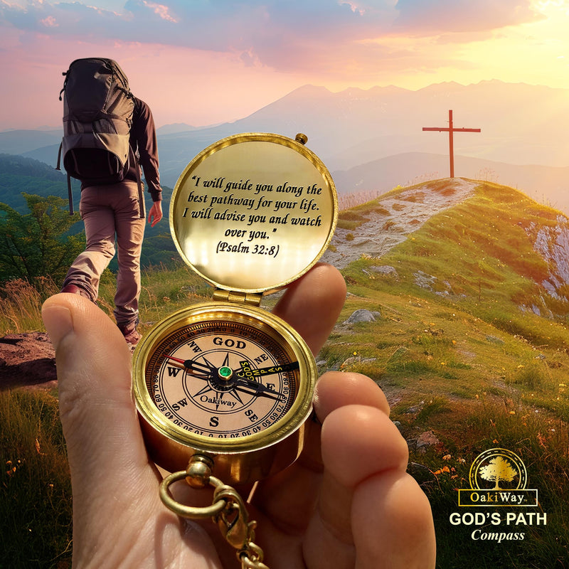 God's Path Compass – Communion & Confirmation Gift for Teenage Boys | Baptism Religious Gifts for Men, Christian, Catholic, Graduation | Sentimental & Inspirational Present – Greeting Card Included God's Path - Leather Case