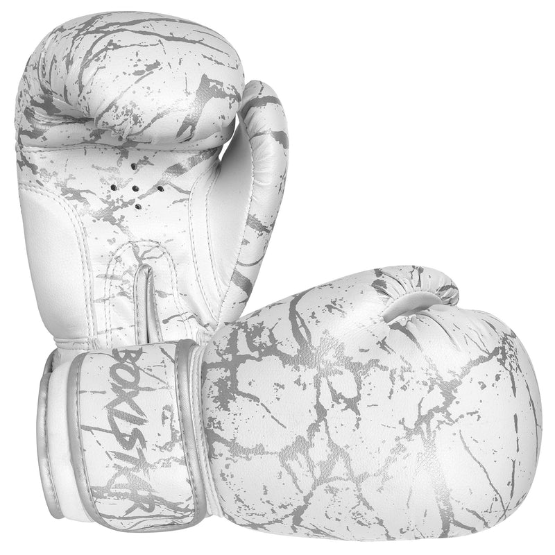 Boxistar Boxing Gloves - Men's & Women's, 8 oz to 16 oz with Optimal Padding White/Metallic Silver