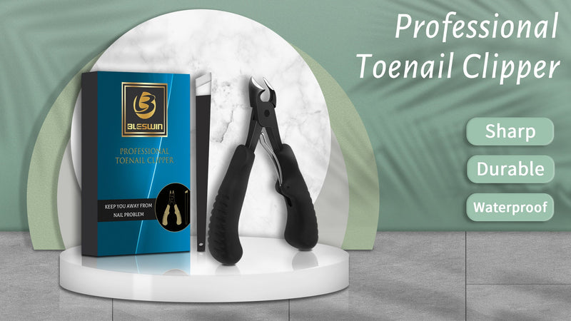 BLESWIN Podiatrist Toenail Clippers Professional, Super Sharp Toe Nail Clippers for Thick Toenail for Seniors or Ingrown Nail, Heavy Duty Toe Nail Nipper with Pedicure Knife 2pcs Black