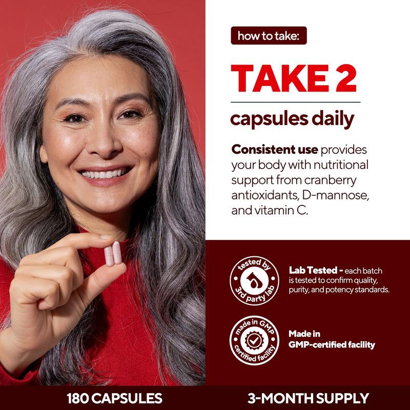 D-Mannose Supplements for Women – USA Made D-Mannose with Cranberry & Vitamin C – Cranberry Capsules for Women for Urinary Tract & Bladder Support – 180 Vegan Capsules 180 Count (Pack of 1)