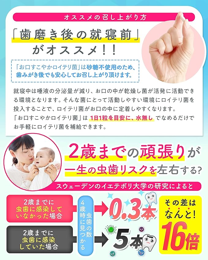 Mouth Healthy L. reuteri (30 tablets/approximately 1 month supply) L. reuteri tablet supplement etiquette care supplement for babies and children made in Japan [No sugar or artificial sweeteners]  limited - BeesActive Australia