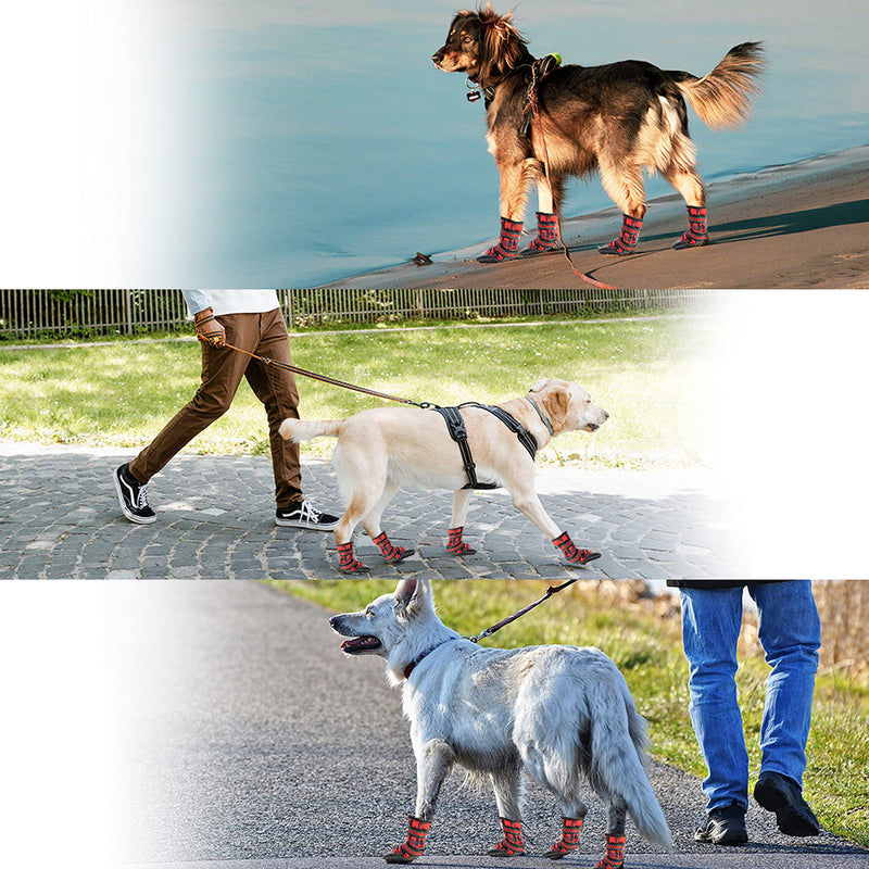 FLYSTAR Dog Shoes for Medium Large Dogs, Waterproof Anti-Slip Rain/Snow Winter Warm Outdoor Dog Boots, Adjustable Reflective Rubber Sole Paw Protector Dog Shoes for Running Hiking Walking,etc. #8 ( paw width : 2.3" -3.1") - BeesActive Australia