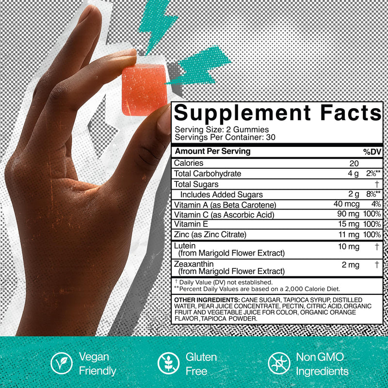 SAM+LEO Eye Gummies, Kids & Teens, Vitamins A, E, & C, Lutein, Orange, 60ct | Lutein, Zeaxanthin plus Vitamins A, C, E & Zinc, vegan, gluten-free vision support gummies, orange flavor, ages 4+ Eyes