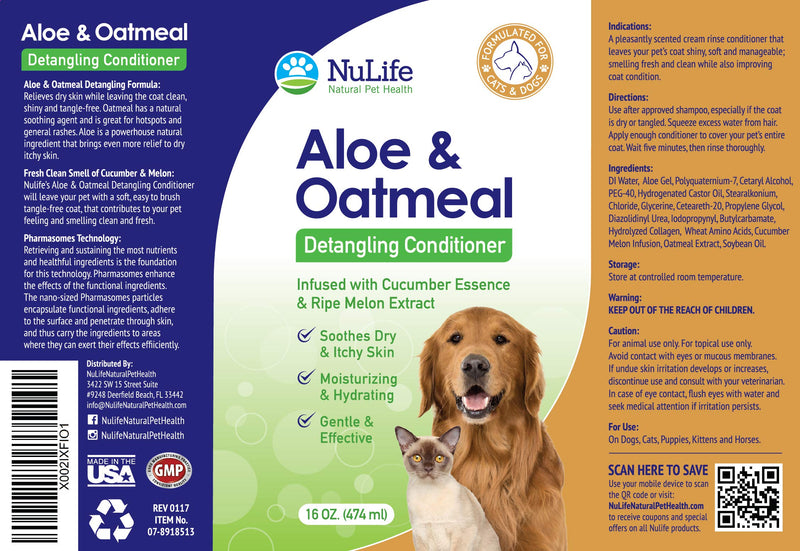Oatmeal Dog Conditioner for Dry Itchy Skin with Soothing Aloe Vera, Suitable for All Pets, with Cucumber Essence and Ripe Melon Extract, Moisturizes and Detangles Matted Hair, 16 Oz - BeesActive Australia