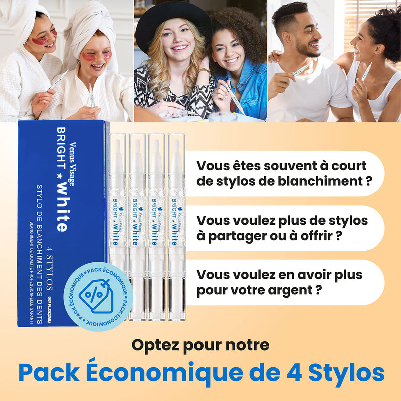 Venus Visage Teeth Whitening Pen (4 Pcs) - Effective Teeth Whitening Gel - 40+ Uses - Professional Formula - Mint Flavor - No Sensitivity 0.1 Fl Oz (Pack of 4) - BeesActive Australia