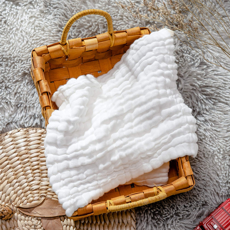 MUKIN Baby Washcloths - Natural Cotton Baby Wipes - Soft Newborn Baby Face Towel for Sensitive Skin- Baby Registry as Shower, 10 Pack 12x12 inches (White) White - BeesActive Australia