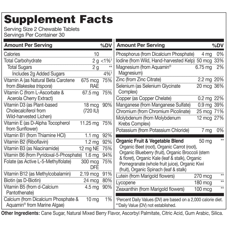 NATURELO Kids Vitamins Multivitamin, Whole Food Organic Fruit Blend, 60 ct | Chewable Vitamin for Kids 60 Count (Pack of 1)
