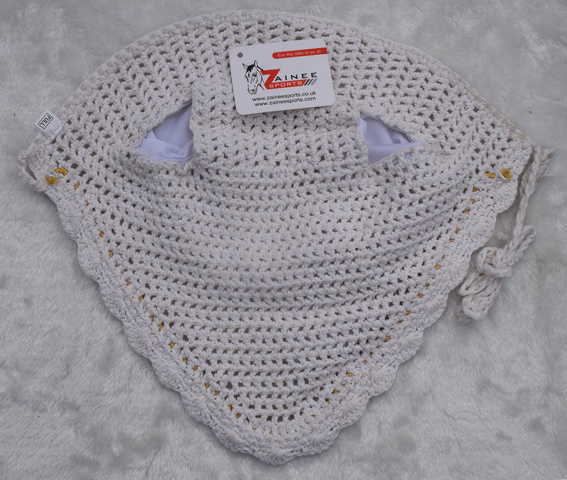 Horse Ear Bonnet Ear Net Hat Fly Bonnet Hood Mask Fly Veil Full Hand Made Cotton (Pony, White) Pony - BeesActive Australia