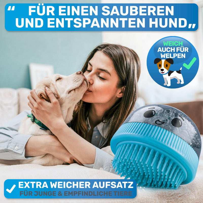 BluePet Fillable bath brush for dog shampoo I Massage shampoo & stimulating massage I Remove dirt & loose fur I Includes 2x attachments (soft + firm) for all breeds & fur types Individual bath brush - BeesActive Australia
