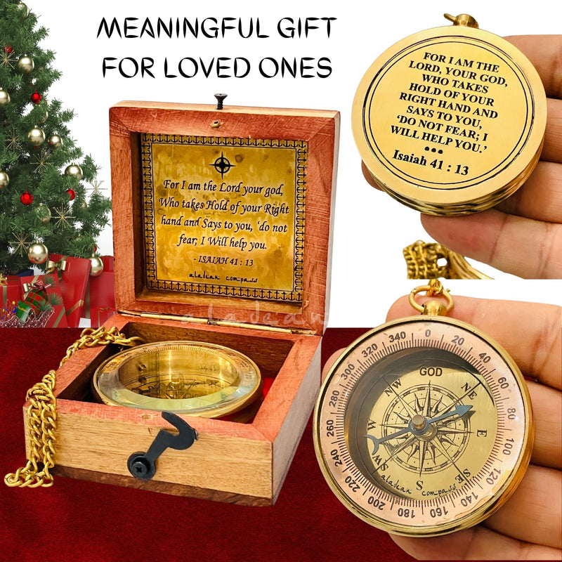 Divine Path Finder Compass - Isaiah 41:13 Quote Engraved Inspirational Gift of Heavenly Guidance Uplifting Appreciation Gifts - BeesActive Australia