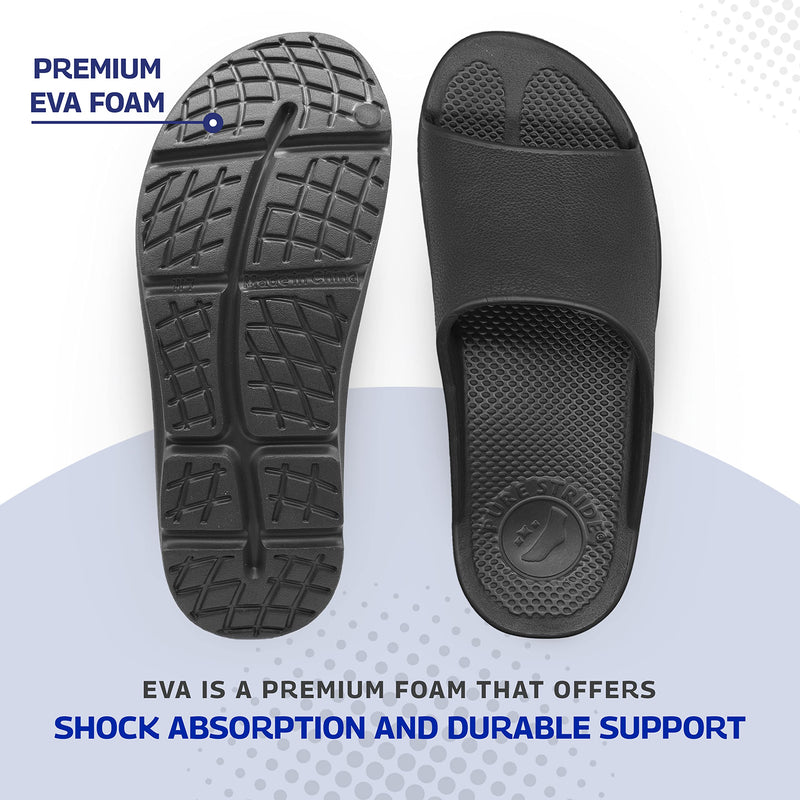 Pure Stride Therapeutic Slides, Orthotic Sandals for Plantar Fasciitis, Metatarsal and Heel Spurs, for Pain Relief and Arch Support of Feet 8 Women/7 Men Black - BeesActive Australia