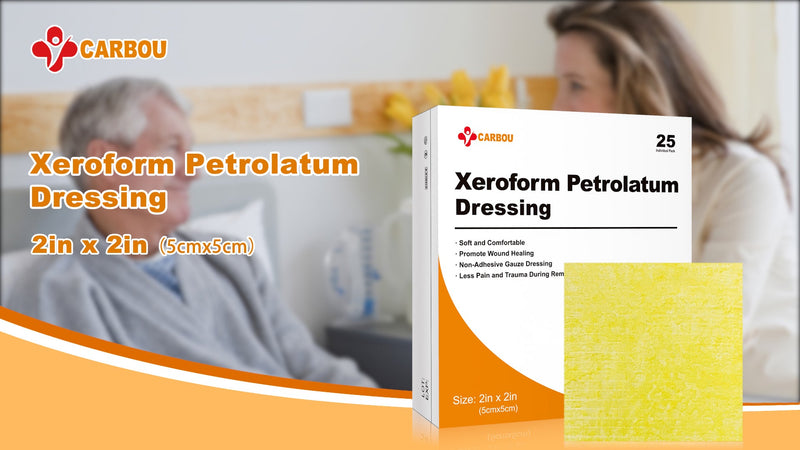 Carbou Medical Xeroform Petrolatum Dressing 2"x2", 25 Pack, Non-Stick Gauze 2"x2" (Pack of 25)