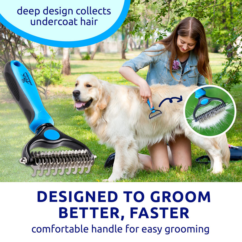 Pat Your Pet Deshedding Brush - Double-Sided Undercoat Rake for Dogs & Cats - Shedding Comb and Dematting Tool for Grooming, Extra Wide Blue - BeesActive Australia