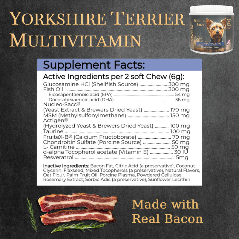 Multivitamins, Balanced Nutrition for Your Yorkie, 90 Count, Made in The USA with Real Bacon Yorkshire Terrier - PawsPlanet Australia