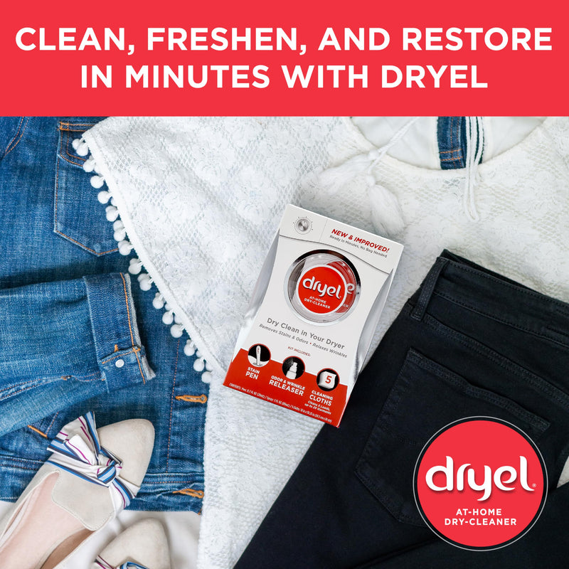 dryel At-Home Dry Cleaner Starter Kit with Wrinkle Release Spray, New and Improved, Gentle Laundry Care for Special Fabrics and Dry-Clean-Only Clothes, 8 Loads with On-the-Go Stain Remover