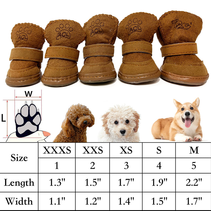 Dog Boots, HiBallBall 4 PCS Dog Shoes for Small Pets Dogs, Anti-Slip Snow Boots, Paw Protectors (Brown, Size 4) S - BeesActive Australia
