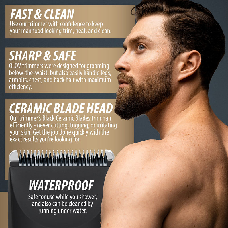 OLOV Electric Groin Hair Trimmer - Ball Trimmer for Men - Nose Hair Trimmer, Replaceable Ceramic Blade Heads, USB Recharge Dock & Nosetrimmer Head, Waterproof Male Hygiene Razor Black Trimmer - BeesActive Australia