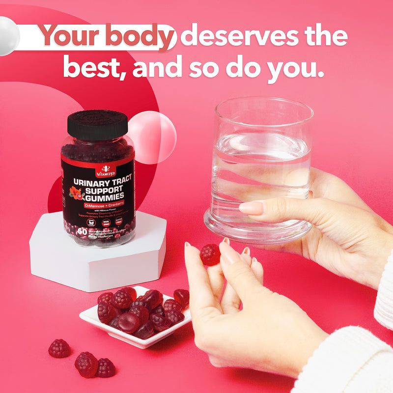 Potent Cranberry Gummies with D Mannose - Urinary Tract Health for Women & Men, Urinary Flush & Bladder Fast-Acting Support Supplements with Hibiscus Powder, 60 Count 60 Count (Pack of 1)