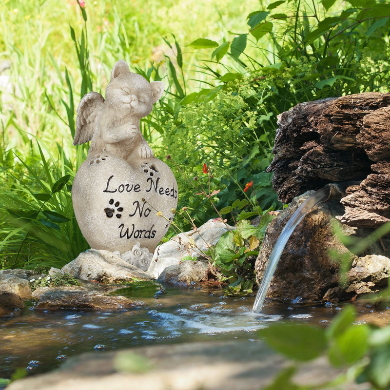Relaxdays grave decoration for cat, keepsake animal, gravestone heart and cat angel, cat memorial stone, weatherproof, cream - BeesActive Australia