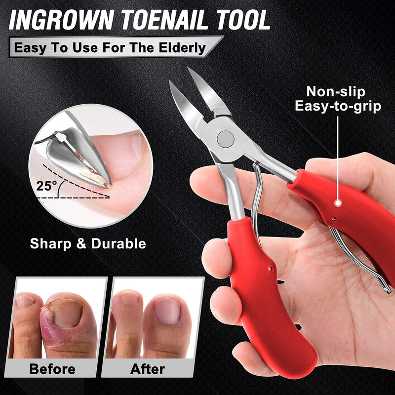 Podiatrist Toenail Clippers for Seniors Thick Toenails, Professional Pedicure Tools Kit, Toe Nail Clippers Adult Thick Nails Long Handle, Ingrown Toenail Tool Removal Kit for Seniors, Men, Pedicure Red