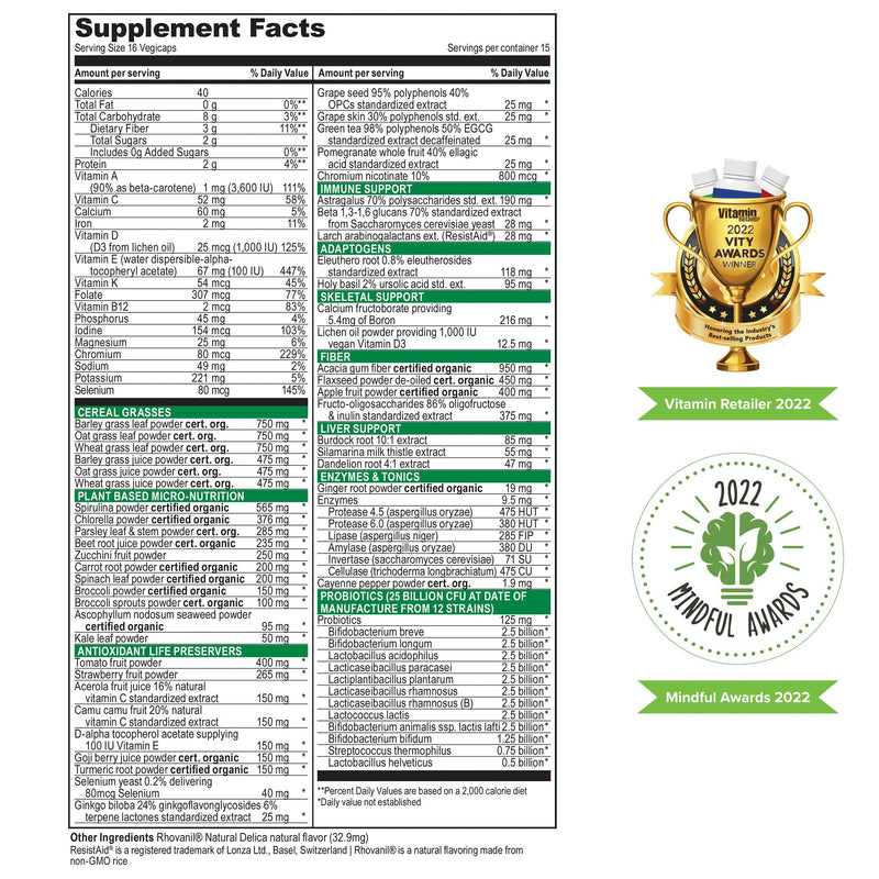 Vibrant Health Green Vibrance Vegan Superfood Pills, 240 Count | Greens powder formula in convenient tablets with spirulina, chlorella, wheatgrass and barley grass, daily whole food blend Standard Packaging