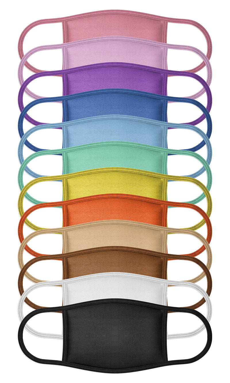 12 Pack Face Masks | Washable and Reusable | 2 Ply Cotton Spandex | Regular Size 12 Pack - Solid Colors - BeesActive Australia