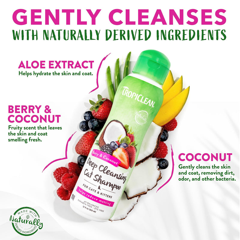 TropiClean Berry & Coconut Deep Cleansing Cat Shampoo | Kitten Shampoo Reduces Matting | Natural Shampoo Derived from Natural Ingredients | Made in The USA | 12 oz. Berry and Coconut - BeesActive Australia