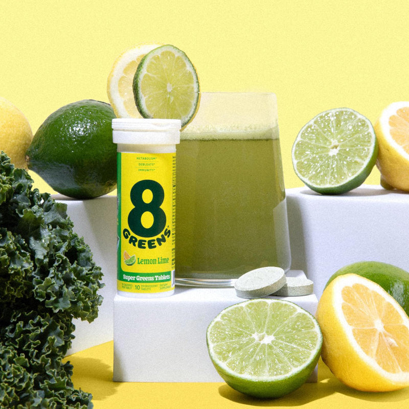 8G 8Greens Supergreens Effervescent Tablets, Lemon Lime, 10 Servings | Boosts Metabolism, Immunity & Focus; Contains Aloe vera, spirulina & chlorella; Vitamins C, B6, B12 & folate; Doctor-Backed