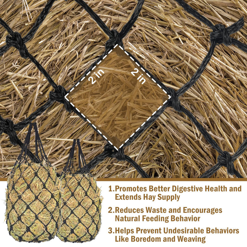 Slow Feed Hay Nets for Horses 2PCS, 42" Length with 2" Holes Hay Nets Holds 3-5 Flakes, Chew-Resistant Polyester Fiber Material