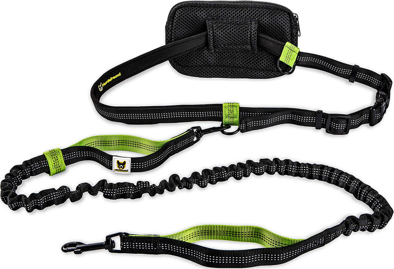 Hundefreund Hands-Free Leash for Small Dogs Under 30 lbs – Lightweight Waist Leash with Soft Bungee (43–63"), Padded Belt (26–47") & Pouch – Dual Handles, Reflective Stitching for Walking & Jogging