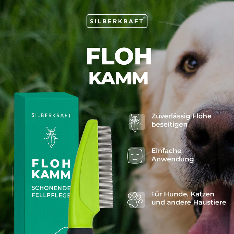 Silberkraft flea comb for dogs, cats and other pets - gentle care thanks to rounded metal teeth - lice comb, dust comb - effective against fleas, ticks, parasites, vermin - BeesActive Australia