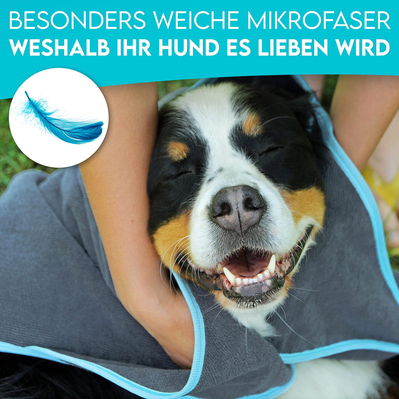 DOG IS KÖNIG® extra absorbent dog towel - dog towel made of microfiber with 4 openings - soft XL microfiber towel for dogs - premium dog drying towel, quick-drying dark gray-turquoise [130x75cm] - BeesActive Australia