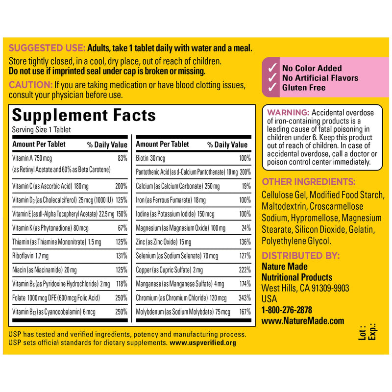 Nature Made Women's Multivitamin Tablets, 90 Count for Daily Nutritional Support† (Packaging May Vary)