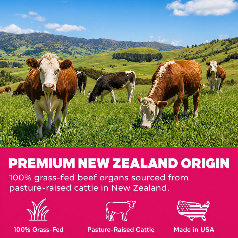 5-in-1 Beef Organ Supplement for Women, 1000mg, 90 Capsules | Grass-Fed Beef Liver Capsules with Ovary, Uterus, Kidney & Heart, New Zealand Beef Organs, Female Wellness & Energy Support