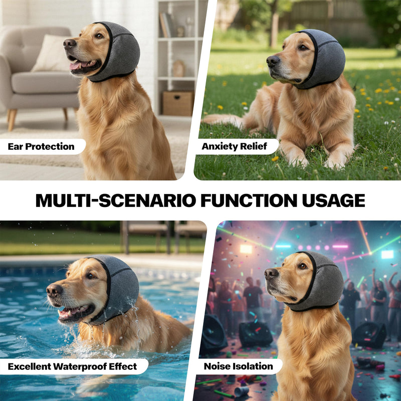 Dog Ear Muffs, No Flap Ear Wraps for Dogs Hematoma - Waterproof Elastic Ear Cover with Calming Hoodie Black Small