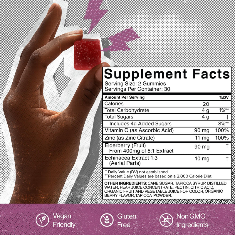 SAM+LEO Immunity Gummies for Kids & Teens, Elderberry & Zinc, Berry, 60ct | Elderberry, Echinacea, Zinc & Vitamin C, vegan, gluten-free antioxidant immune support gummies, berry, ages 4 and up